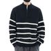 Halbhoher Reißverschluss-Streifenpullover für Herren im Herbst und Winter, einfacher und vielseitiger, modischer und locker sitzender Pullover-Strickpullover_voghion.com