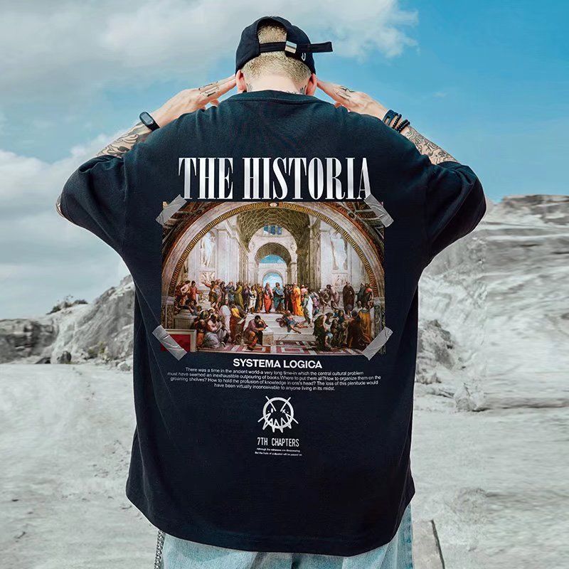 C&JOversize Fashion Brand Fat Men's Clothing Plus Fat China-Chic Hip Hop Loose Oil Painting Short Sleeve T-shirt Fashion Half Sleeve_voghion.com