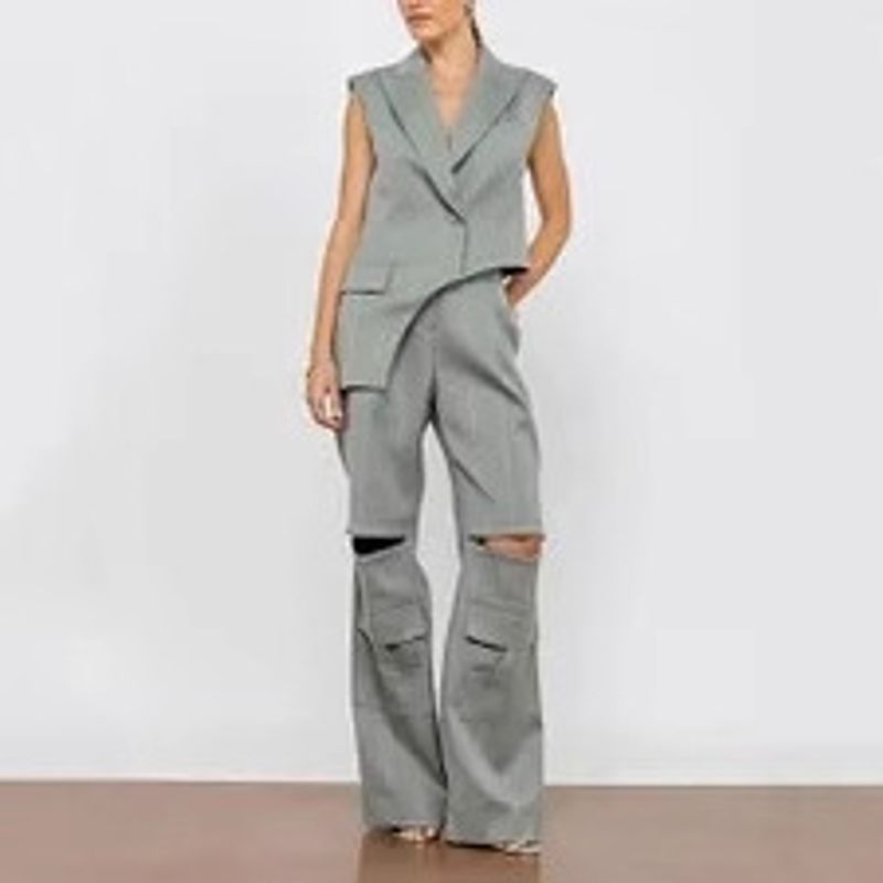 Einfarbiges zweiteiliges Set für Damen – lässiger Sommeranzug aus Weste und Hose (neuer Stil 2025)_voghion.com
