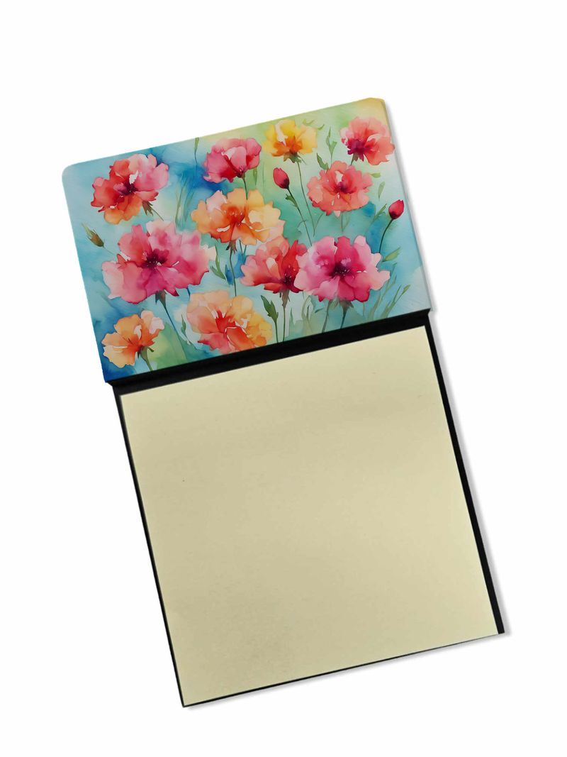 NEW Carnations in Watercolor Sticky Note Holder Refillable Dispenser Self-Sticky Note Pads, Memo Pads Blank Desk Accessories_voghion.com