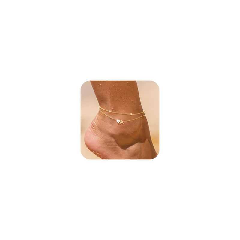 Wind 26 Initials Fashion Heart Letter Inlaid Diamond Pendant Layered Beaded Anklet_voghion.com