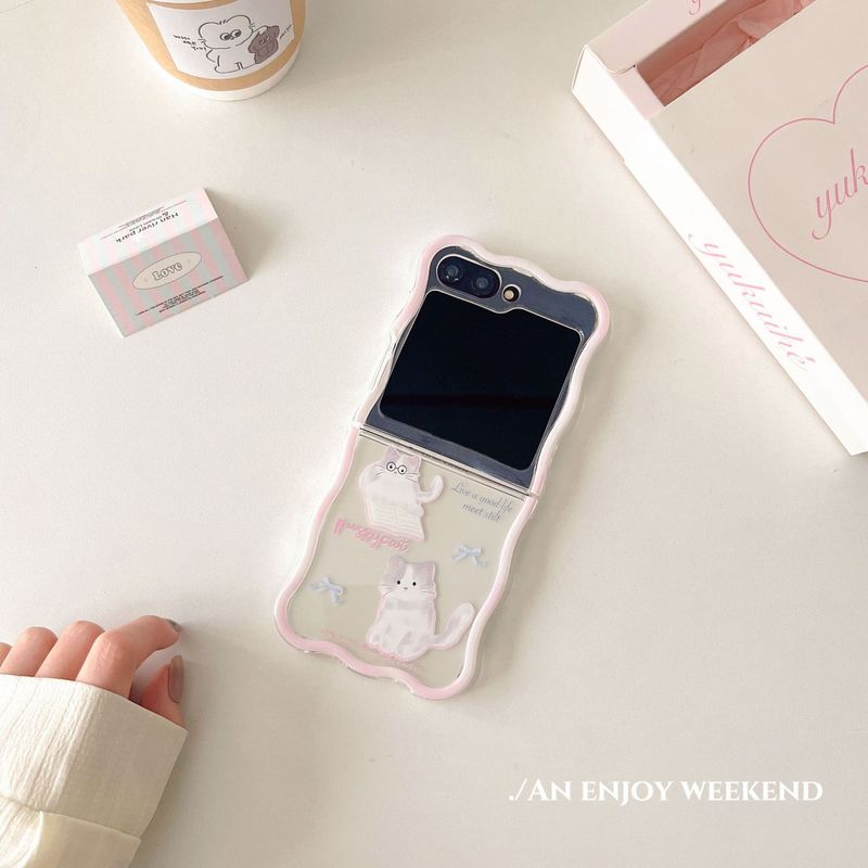 Wave Edge Cute Cat for Samsung ZFlip 5/6 Phone Case ZFlip4/3 Folding Screen Saver Case_voghion.com
