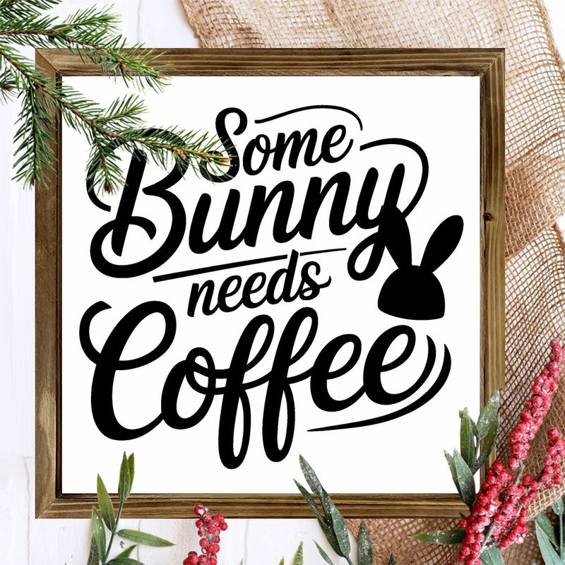 [Rustic Wooden Bunny Sign] 8x8 Inch Rustic Wooden 'Some Bunny Needs Coffee' Sign - Framed Farmhouse Decor For Living Room, Cafe, Perfect Easter Gift_voghion.com