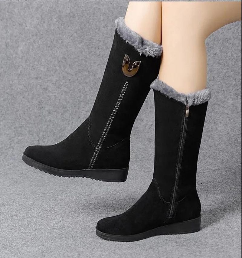Stivali da neve invernali tutti abbinati, scarpe da donna più stivali Martin a tubo centrale ispessito in velluto con zeppa e stivali in cotone con cerniera laterale calda antiscivolo con zeppa_voghion.com