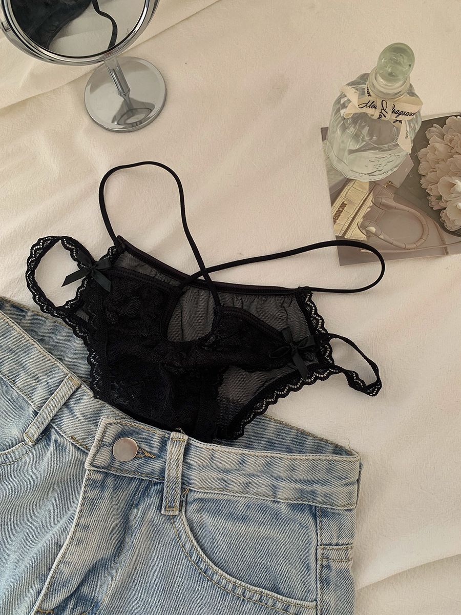 2025d Pure Desire Spitzenhöschen für Damen, sexy, hohl, transparent, niedriges Netzgewebe, gekreuzte Träger, dreieckiger Slip_voghion.com