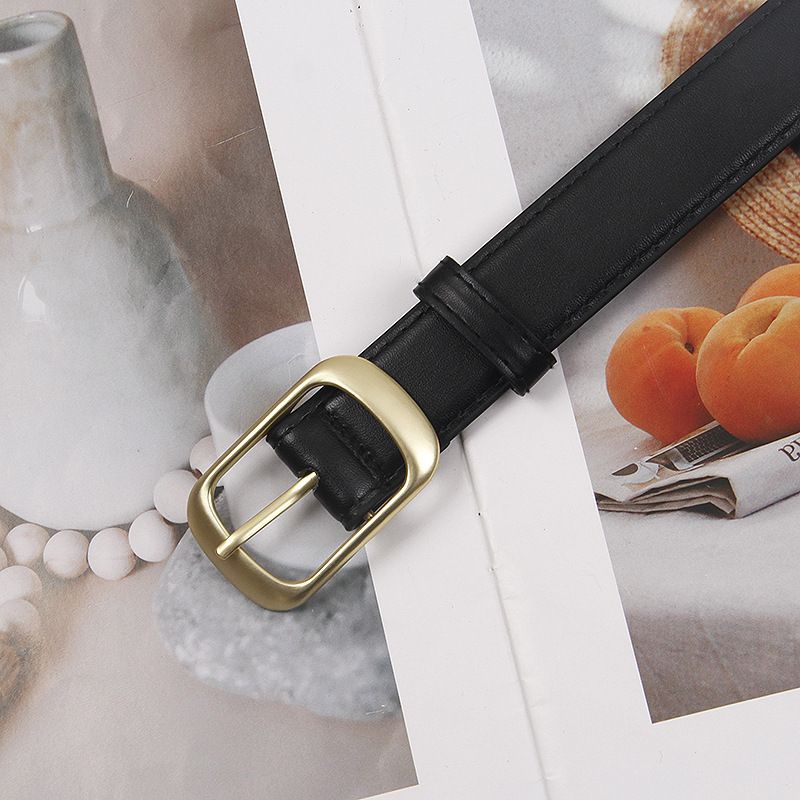 Cintura da donna con fibbia a D decorativa, semplice e versatile, in stile piccolo quadrato nero_voghion.com