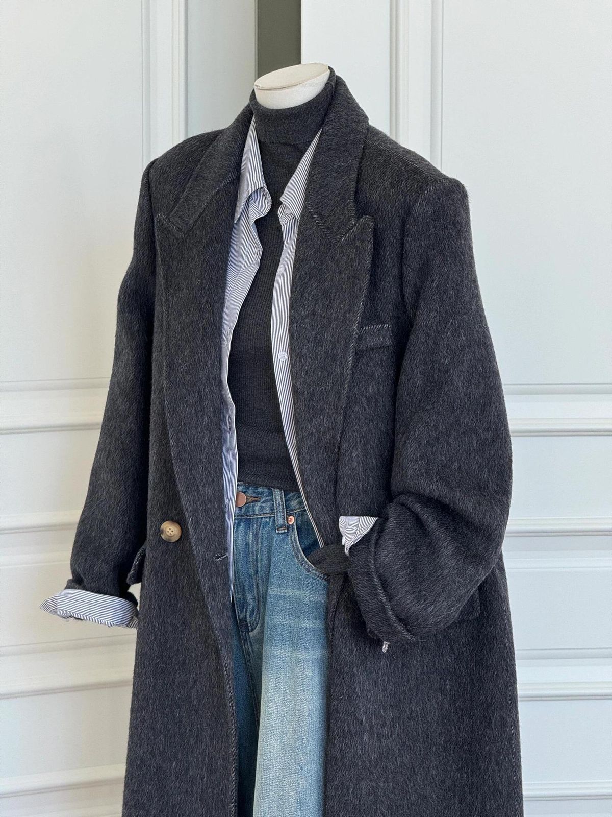 Premium dubbelzijdige jas van wolmix – oversized trenchcoat voor dames, middellange, relaxte pasvorm met gekerfde revers (kastanjebruin, zandgoud)_voghion.com