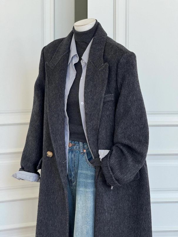 Premium dubbelzijdige jas van wolmix – oversized trenchcoat voor dames, middellange, relaxte pasvorm met gekerfde revers (kastanjebruin, zandgoud)_voghion.com