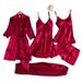 Underwear & Sleepwears Satin Pajama Set 5-Piece Long Sleeve Sleepwear Soft & Breathable Nightwear For Spring Summer Fall Plus Size In Multiple Colors_voghion.com