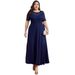 Women's Clothing Muslim Large Size Solid Color Lace Stitching Knitted Elastic Slim Elegant Dress_voghion.com