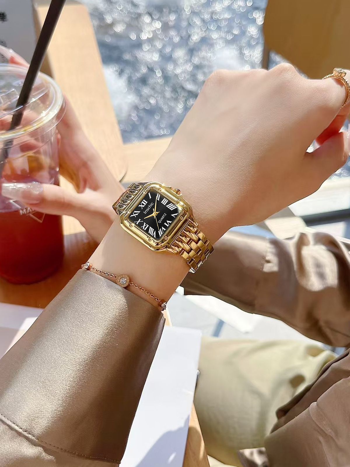 Elegante quadratische Damenuhr – Quarzuhr mit Legierungsgehäuse, wasserdicht und leicht, Business-Casual-Stil_voghion.com