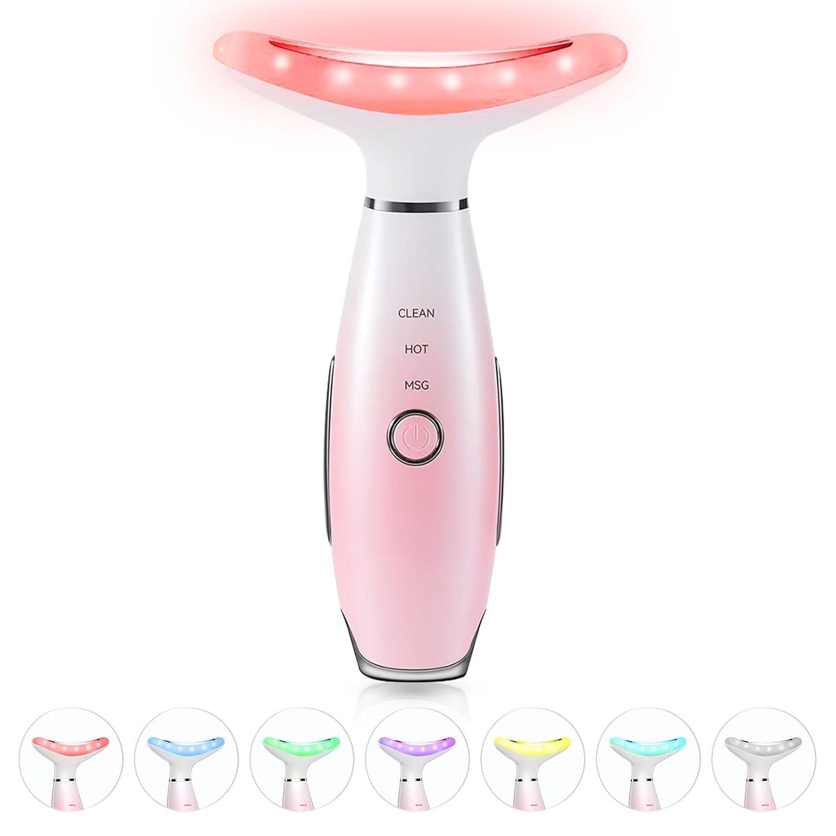 7 Color Neck Face Massager - Facial Massager Tool For Skin Care At Home, Vibrating Face Massager With Thermals, Pink_voghion.com