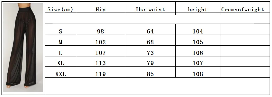 Sieviešu seksīgas, caurspīdīgas, platas bikses no tīras krāsas sieta auduma._voghion.com