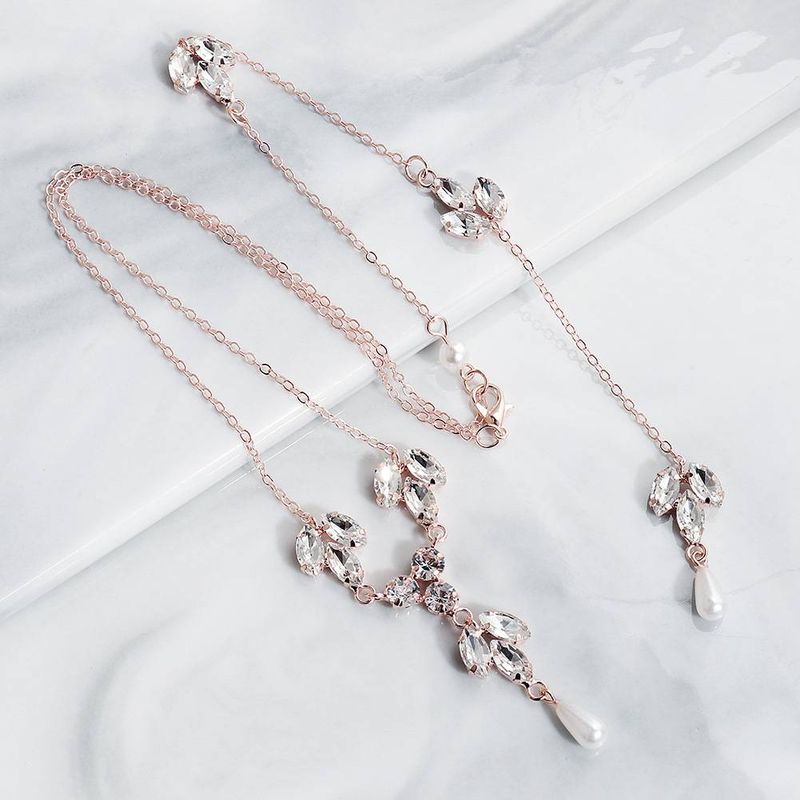 Trend personality rhinestone pearl necklace for women Instagram Creative body accessories Long chain with wedding back chain_voghion.com