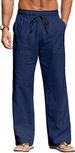 2025 Men's Linen Casual Long Pants, Large-sized Loose Drawstring Pocket Beach Pants For Men_voghion.com