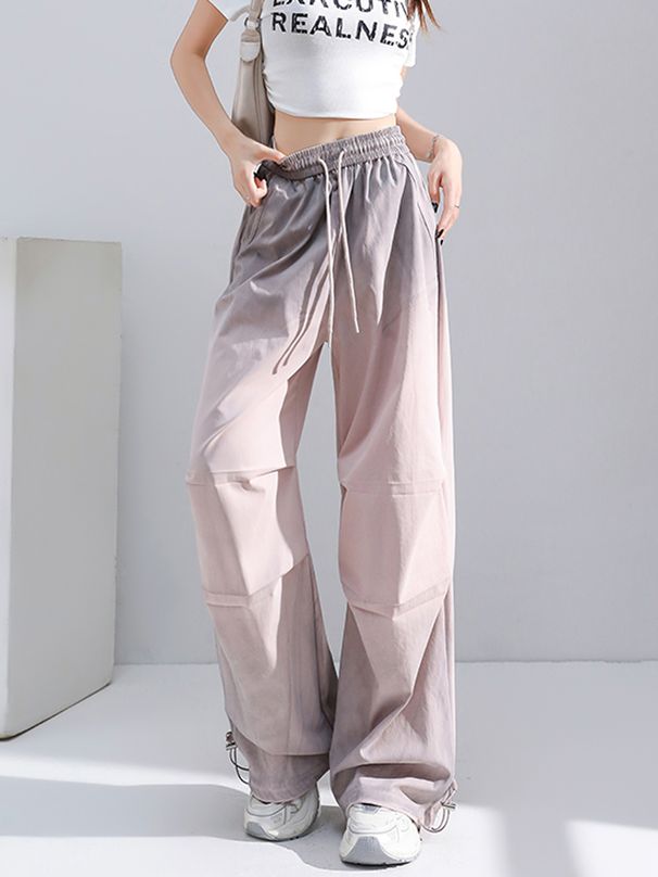 Schnelltrocknende Tie-Dye-Cargohose für Damen, dünne, elastische Sommerhose mit hoher Taille, schlankmachende, lockere, lässige, drapierte Joggerhose mit weitem Bein_voghion.com