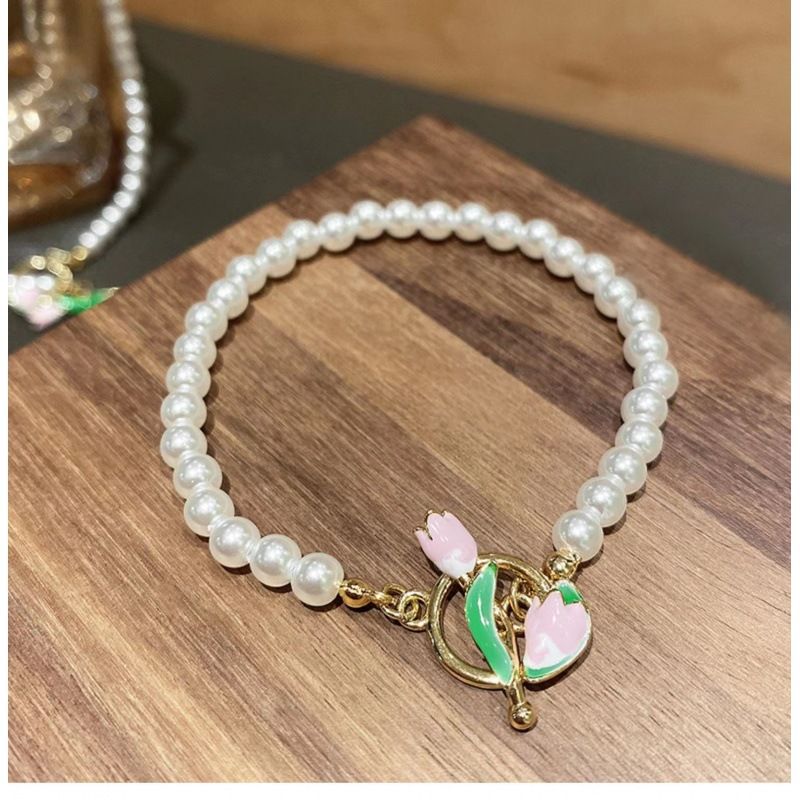 Tulbiga maalitud OT pandlaga pärlkäevõru kaelakee komplekt rangluu ketiga nišikujundusega tipptasemel_voghion.com