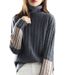 Maglione a coste oversize con collo alto, stile casual, da donna, alla moda, stile pigro, da donna, casual, ampio, a maniche lunghe, con orlo diviso, invernale_voghion.com