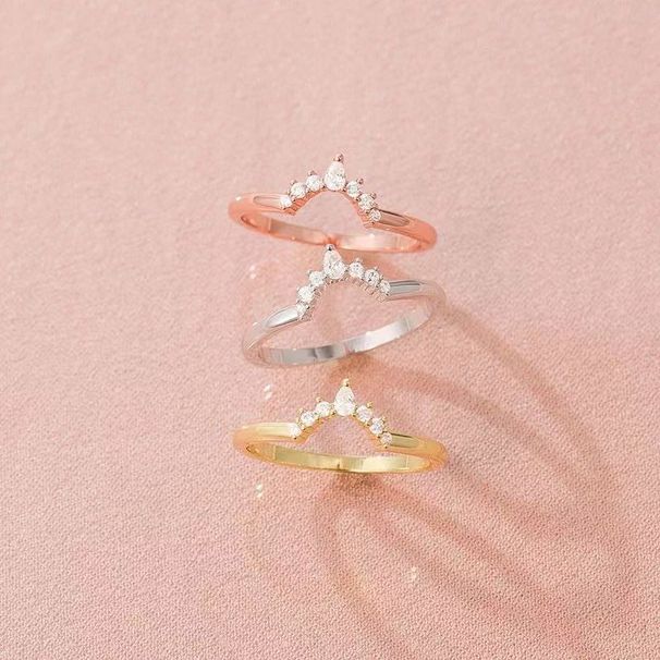 S925 Sterling Silber Ring für Damen, Leichter Luxus, High-End-Gefühl, Blinkendes V-förmiges Buchstabendesign, Einfacher Und Vielseitiger Ring_voghion.com