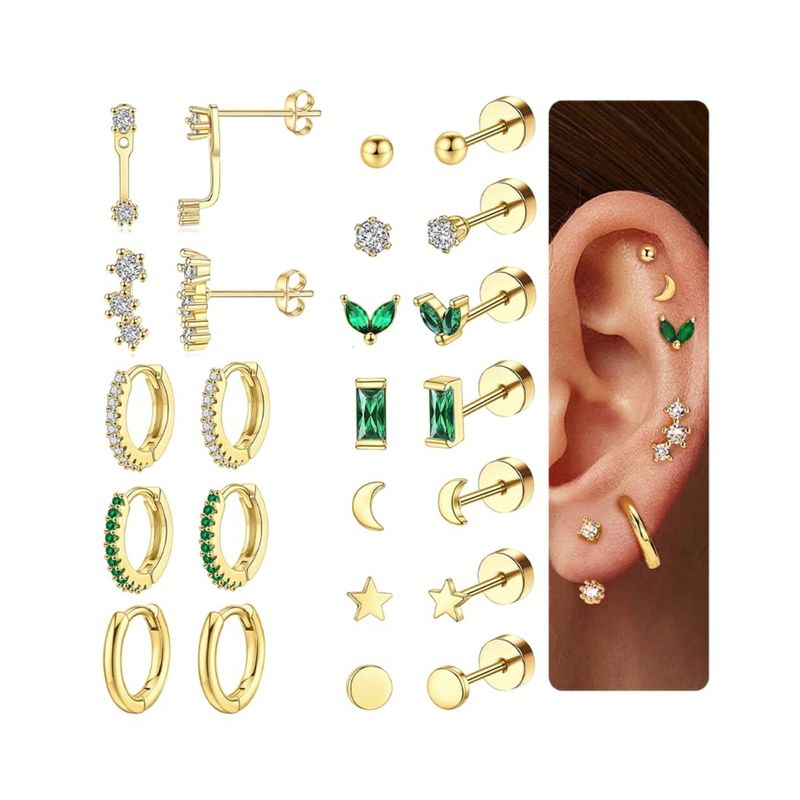Set di gioielli da donna, alla moda, in ottone dorato vero, placcato in oro, con micro intarsi in zircone, orecchini a fondo piatto da donna._voghion.com