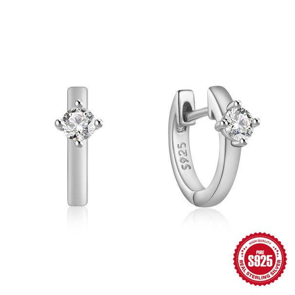 Orecchini a cerchio Huggie da donna, semplici, in argento Sterling S925, classici, leggeri e di lusso, con doppia fila di diamanti._voghion.com