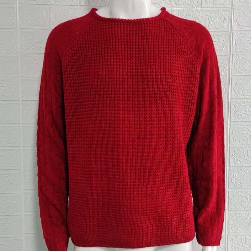 Men's sweater Fall and winter solid color slim-fit long-sleeved crew neck pullover sweater_voghion.com