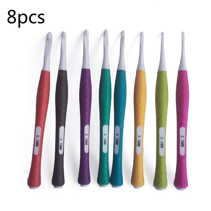 Knitting tool sweater needle TPR silicone colored plastic crochet needle PC head crochet needle set of 8 pieces_voghion.com