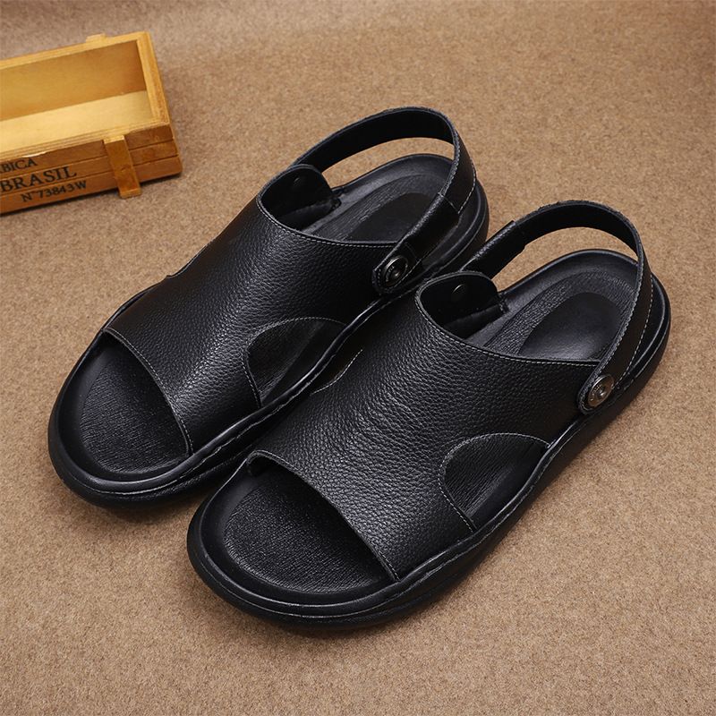 Mn's Summr Top Layr Cowhid Casual Anti Slip Opn To Sandals Brown Ultra Soft Sol Lightwight Dad Shos_voghion.com