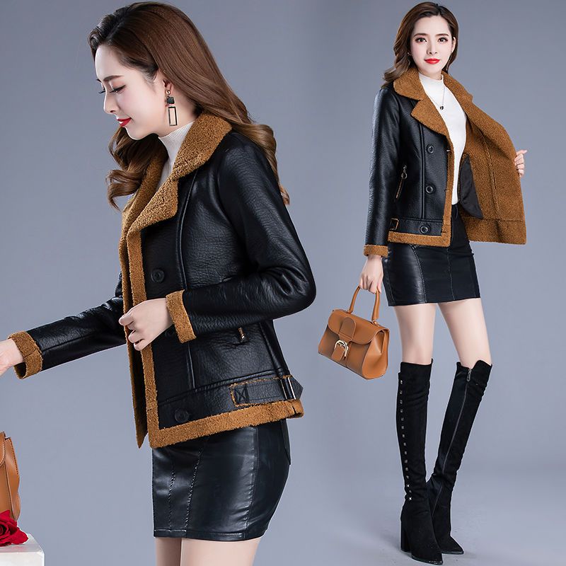 Women's Clothing Plush and thickened leather jacket for women new winter women's leather jacket PU fur jacket for women short style_voghion.com