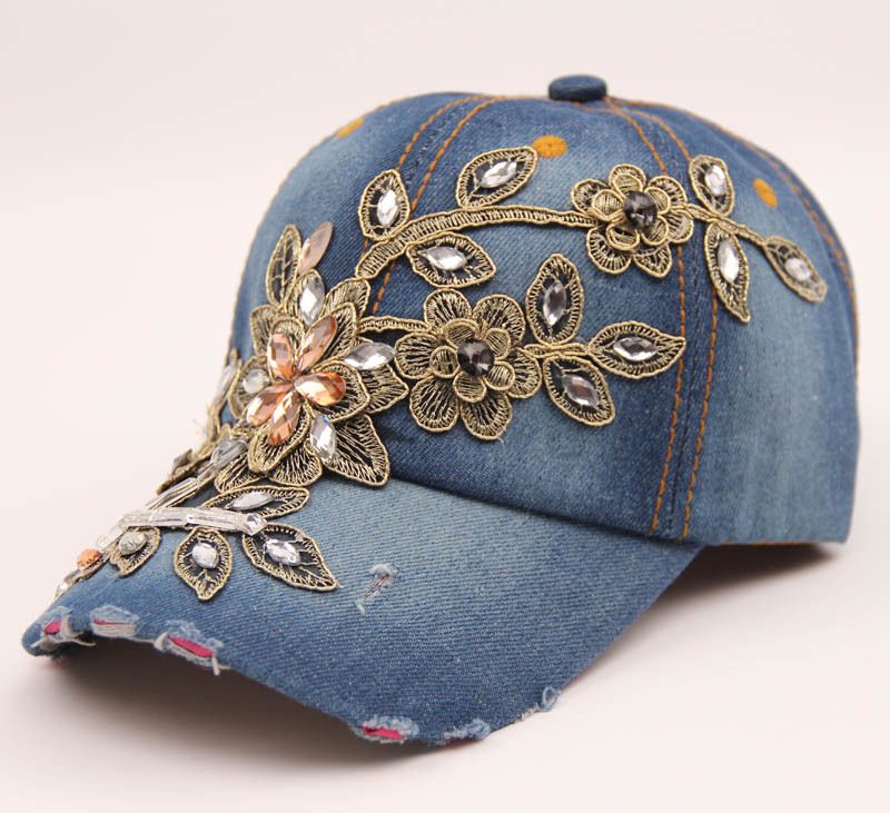 Håndlavet diamant indlagt guld filigran dekorativt design denim baseball trendy kvinder sommer solafskærmning afslappet hat_voghion.com