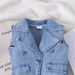 Kinderkleidung, neue Sommer-Jeansweste mit Revers für Mädchen mit einfarbigen Hosenträgern, zweiteiliger Overall_voghion.com