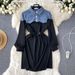 Women's Clothing New style dress for women in autumn, niche design, denim Polo collar, contrast color stitching, fashionable sweater dress_voghion.com