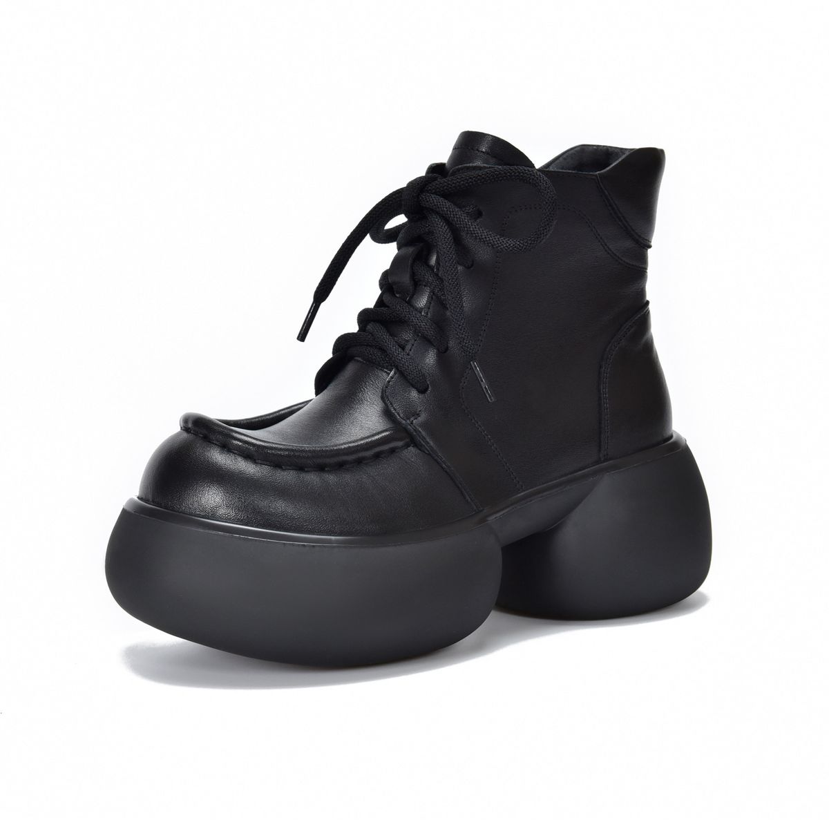 Hui Gu 2025 Winter New Top Layer Cowhide Side Zipper Chunky Heel Martin Boots Casual Versatile Fashion Women's Shoes_voghion.com