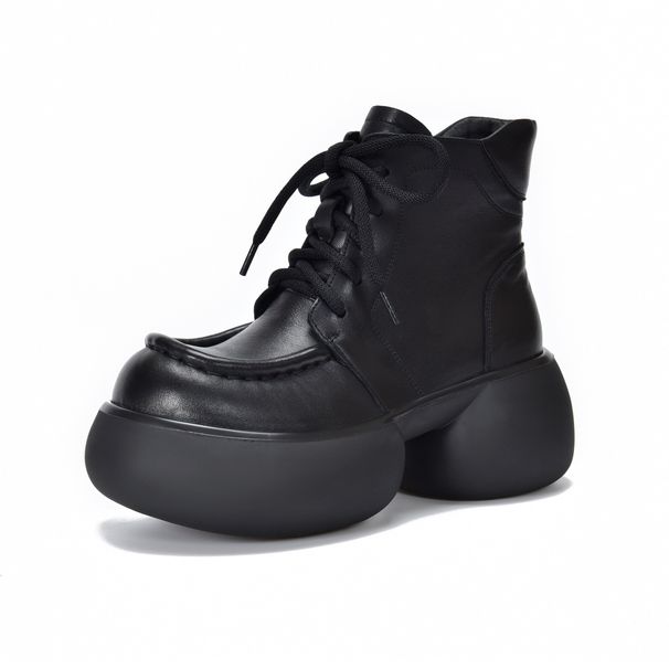 Hui Gu 2025 Winter New Top Layer Cowhide Side Zipper Chunky Heel Martin Boots Casual Versatile Fashion Women's Shoes_voghion.com