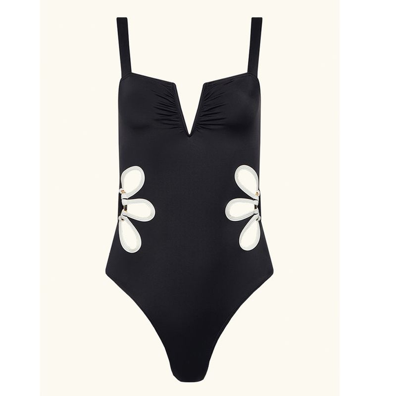 Sexy tiefer V-Ausschnitt-Badeanzug für Damen – Blumen-Cutout am Rücken und Bauchweg-Design, schlankmachender und stützender Bikini für Strand und Pool_voghion.com