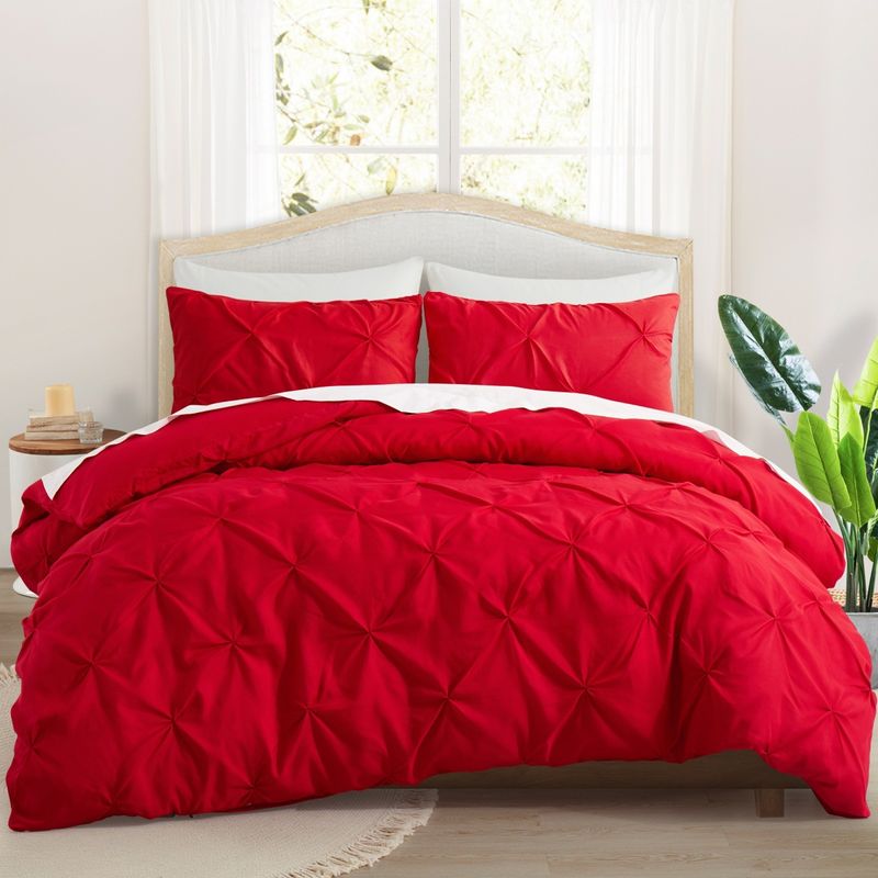 Set di biancheria da letto di lusso con stampa geometrica rossa arricciata - Tessuto in poliestere di alta qualità con lenzuolo con angoli elastico - Stile nordico moderno per letti queen e king size_voghion.com