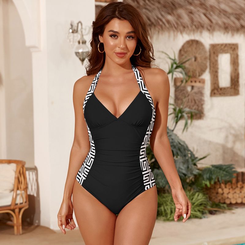 Dameskleding Nieuwe badpak Sexy gestikte eendelige bikini Diepe V Halter Halter Bikini Badpak_voghion.com