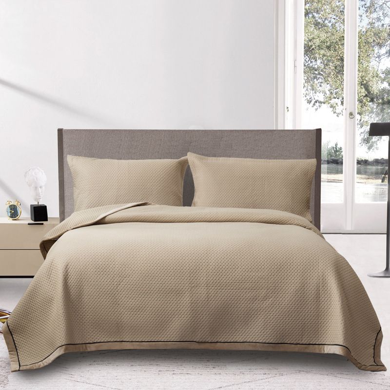 Washed Cotton Bedspread Set - 3-Piece Luxury Velvet Trimmed Quilt Cover (Breathable Lightweight Wrinkle-Resistant For Bedroom Decor)​_voghion.com