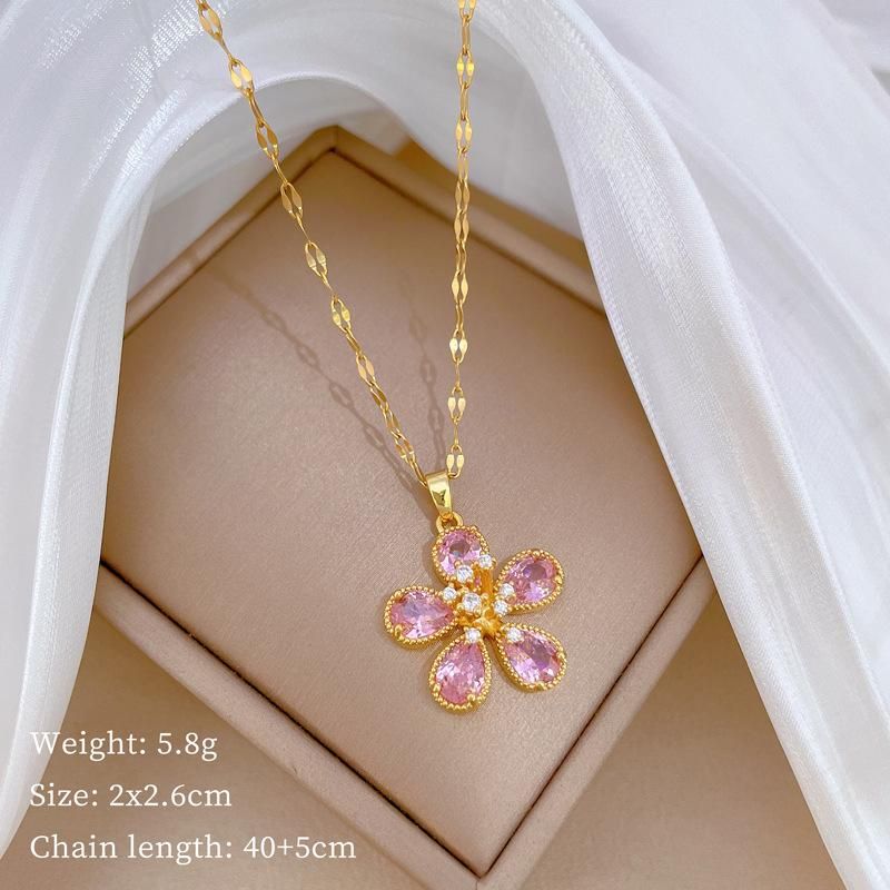 Pendientes de acero inoxidable con colgante de flores azules y rosas para mujer y niña, conjunto de joyería a la moda, regalo para fiesta_voghion.com