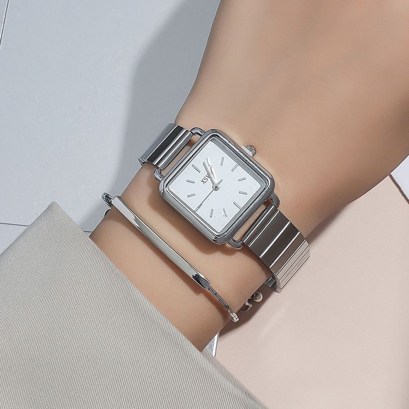 2pcs/set Niche Simple Fashion Bamboo Steel Square Women's Watch Strap Stretchable Bracelet Daily Versatile_voghion.com