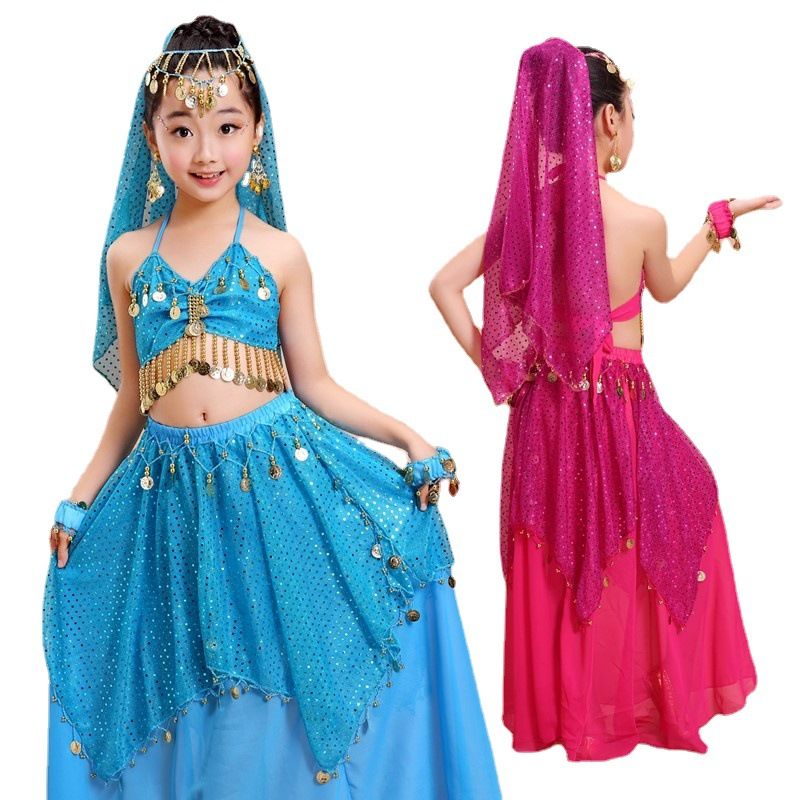 Belly Performance Dress, Children's Indian Performance, Xinjiang Dance, Tianzhu Ethnic Dance Highlight Skirt Set_voghion.com