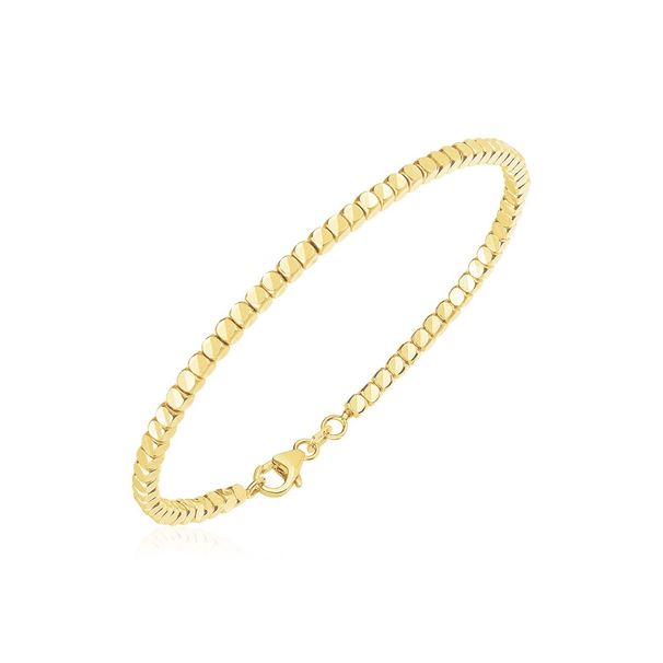 14k Yellow Gold High Polish Bead Cuff Bangle_voghion.com