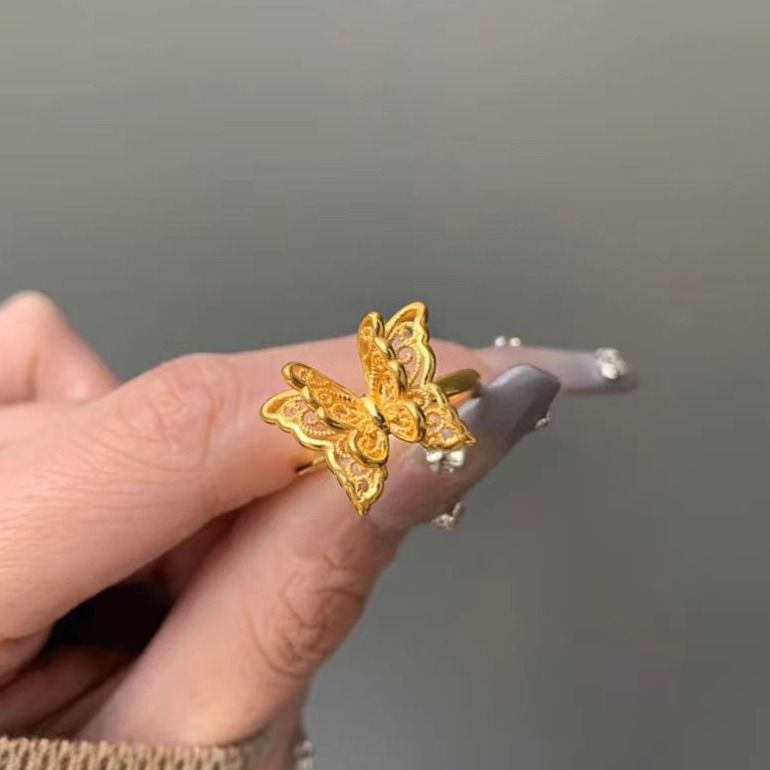 Homokarany üreges pillangós gyűrű, aranyozott, divatos, niche dizájnú, kiváló minőségű, mindenhez illő gyűrű_voghion.com