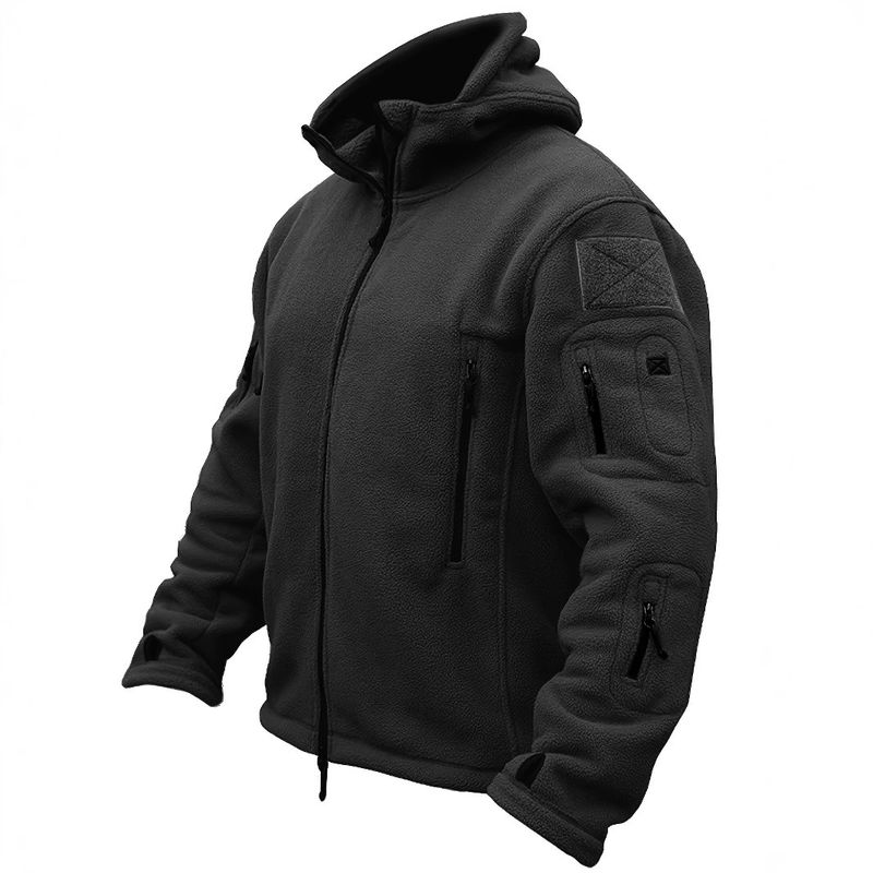 Giacca con cappuccio foderata in pile da uomo per attività all'aperto - Giacca a vento calda, resistente e comoda (nero, verde militare, grigio, cachi)_voghion.com