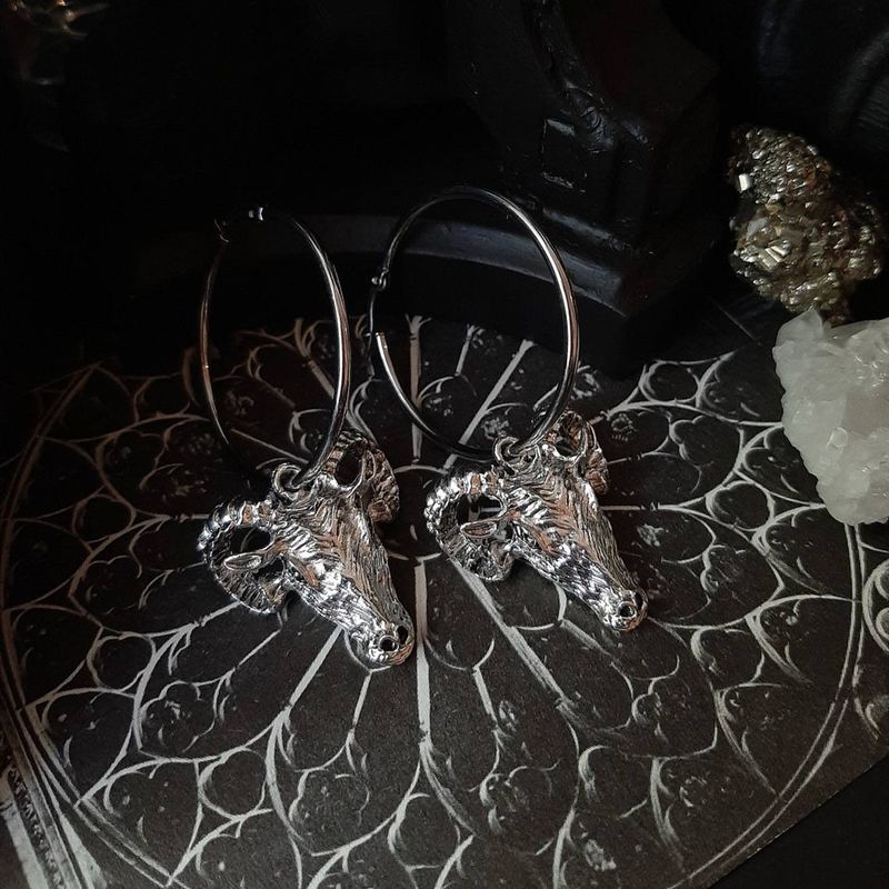 Bafengte style goat ring earrings, witch Satan mysterious alternative Gothic medieval vintage high-end gift_voghion.com