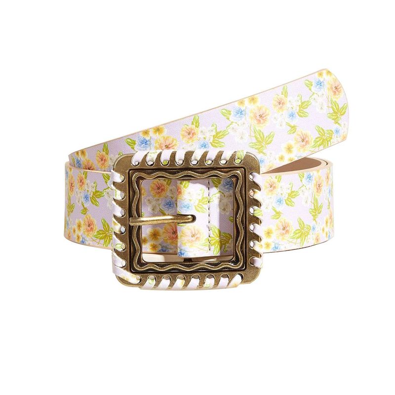 Damengürtel Damen Retro Handgefädelter Gürtel mit Schnalle und Blumendruck_voghion.com