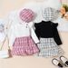 Mother & Kids Children's Clothing For Girls Long Sleeved Tops Woven Tweed Skirt Beret 3 Piece Set_voghion.com