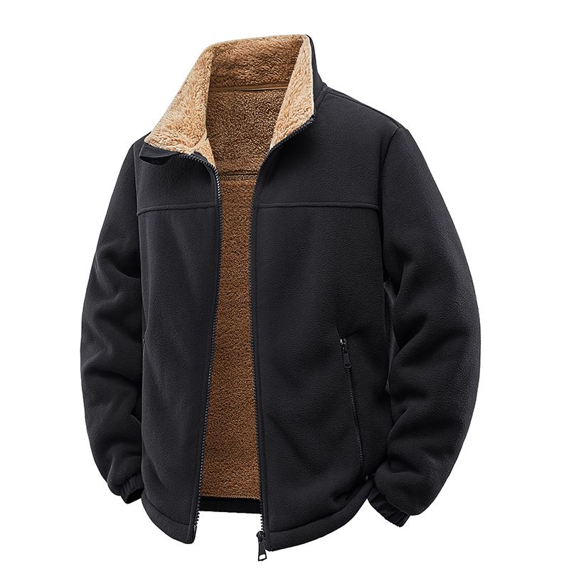 Herren-Fleecejacke mit Stehkragen – Verdickter Polarfleece-Reißverschlussmantel, übergroßes Freizeit-Sweatshirt mit weichem Sherpa-Futter für Herbst und Winter_voghion.com