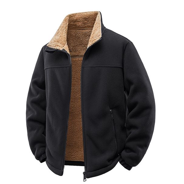 Herren-Fleecejacke mit Stehkragen – Verdickter Polarfleece-Reißverschlussmantel, übergroßes Freizeit-Sweatshirt mit weichem Sherpa-Futter für Herbst und Winter_voghion.com
