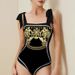 Women's retro hot spring positioning printed swimsuit sexy lace one-piece swimsuit two-piece set_voghion.com